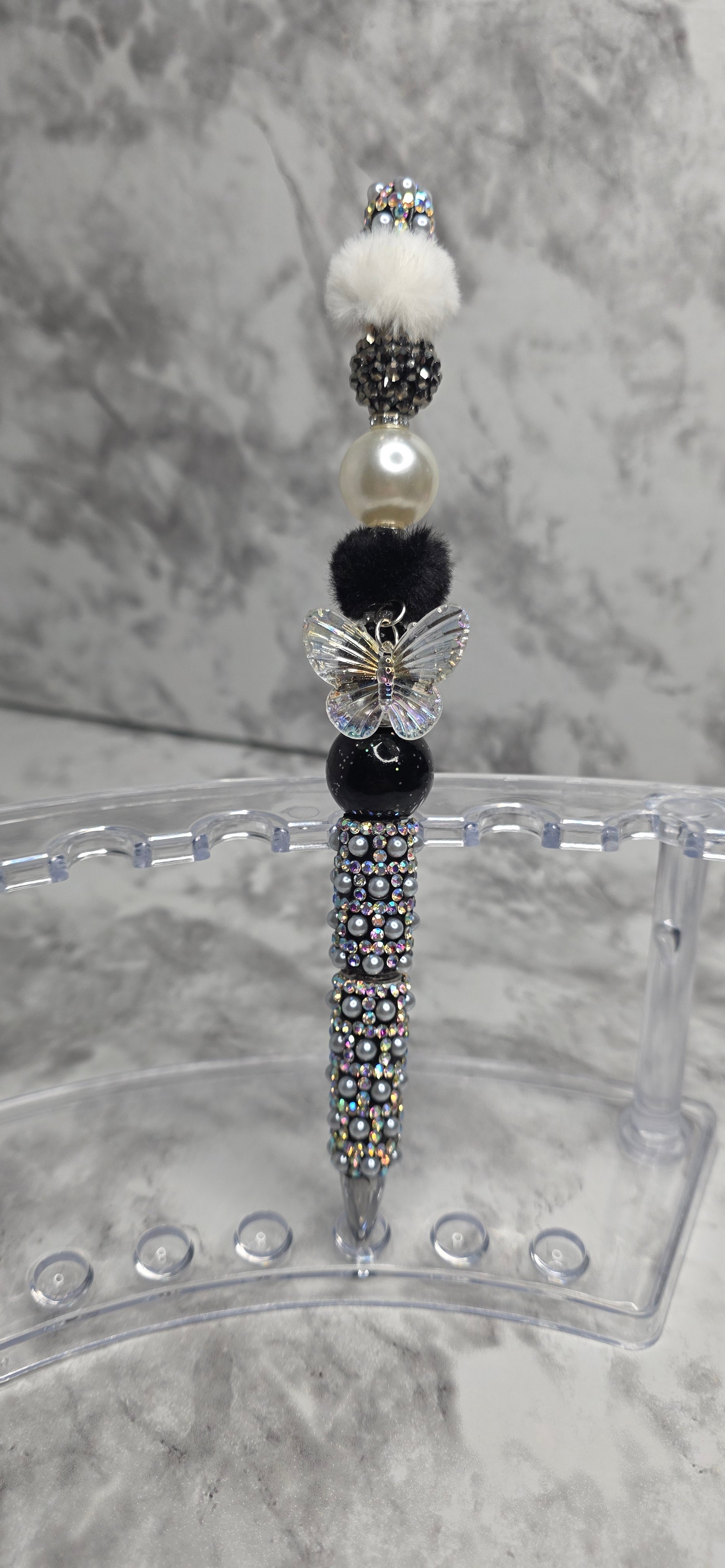 Black & Crystal Butterfly Beaded Pen – Luxury Rhinestone Statement Pen